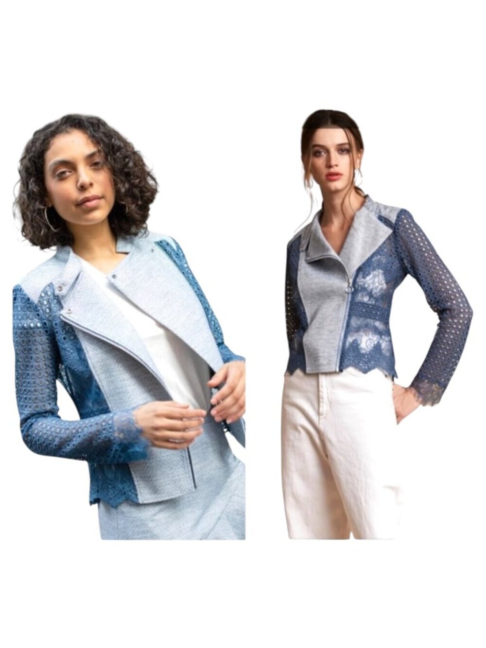 Chelsea And Walker Jacket Women 4 Blue Crochet Lace Mario‎ Denim Jacket Preppy
